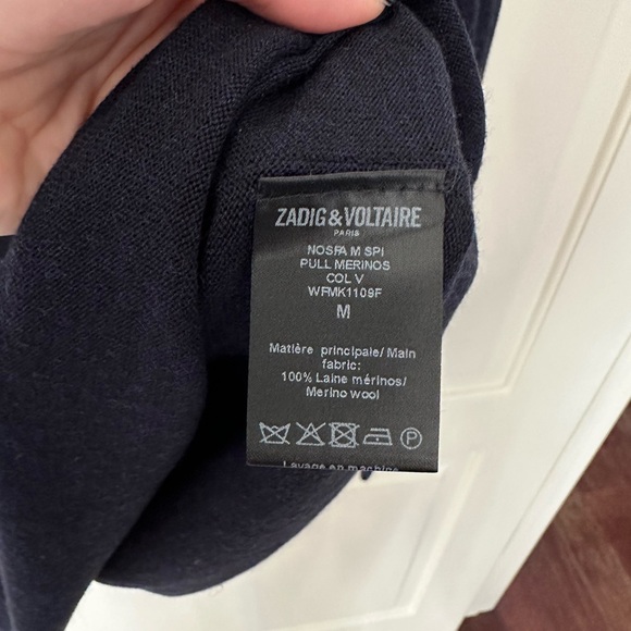 ZADIG & VOLTAIRE Navy/Black Nofsa Merino Wool Skull Sweater NWOT - Picture 4 of 7